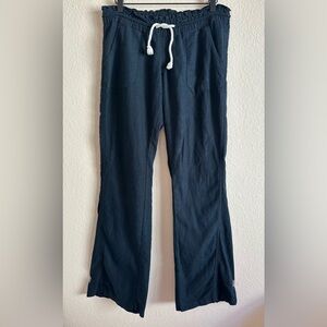 Roxy Oceanside Black Linen Blend Rope Drawstring Pants Women’s S Coastal Beach
